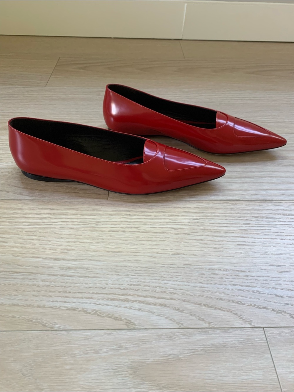 The Row Viv Glossed Leather Red Pointy Ballerina Flat NWT Size 39.5